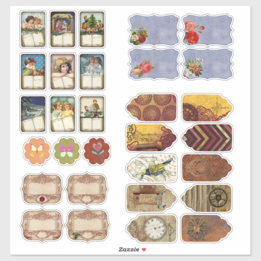 ヴィンテージ図解入りの、写真付きのヨナルプランナースクラブッキング シール (シート)