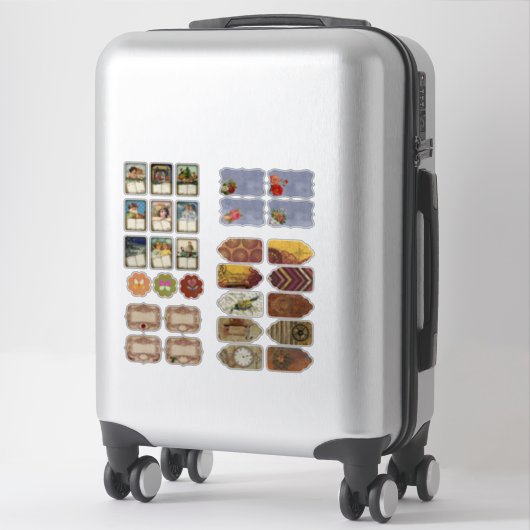 ヴィンテージ図解入りの、写真付きのヨナルプランナースクラブッキング シール (スーツケース)