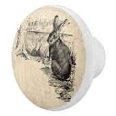 ヴィンテージ図解入りの、写真付きのラビットバニーアート セラミックノブ (右)