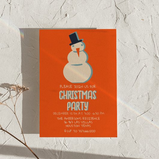 ヴィンテージ図解入りの、写真付きのレッドクリスマス雪だるまパーティー 招待状