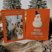 ヴィンテージ図解入りの、写真付きのレッドクリーム雪だるまクリスマス シーズンカード