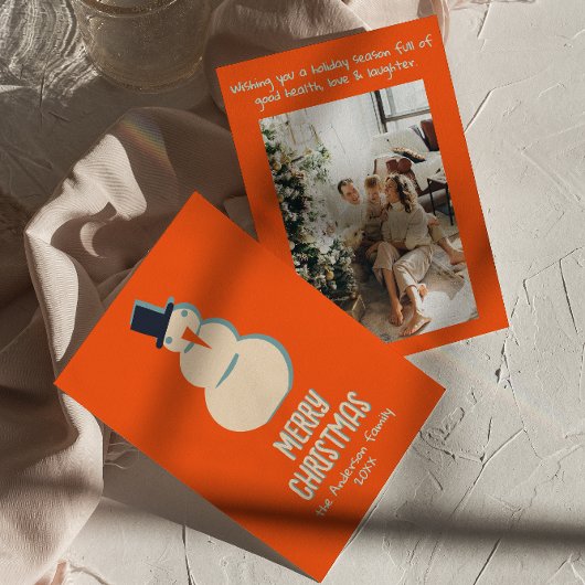 ヴィンテージ図解入りの、写真付きのレッドクリーム雪だるまクリスマス シーズンカード