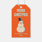 ヴィンテージ図解入りの、写真付きのレッドメリークリスマス雪だるま ギフトタグ (正面)