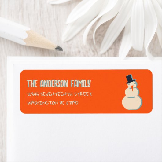ヴィンテージ図解入りの、写真付きのレッド雪だるまのクリスマスアドレス ラベル (インサイチュ)