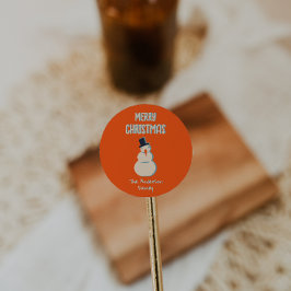 ヴィンテージ図解入りの、写真付きのレッド雪だるまメリークリスマス ラウンドシール