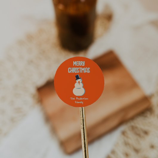 ヴィンテージ図解入りの、写真付きのレッド雪だるまメリークリスマス ラウンドシール