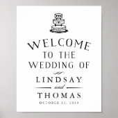 ヴィンテージ図解入りの、写真付きの結婚の歓迎サイン ポスター (正面)