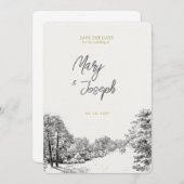 ヴィンテージ図解入りの、写真付きの結婚式招待状 招待状 (正面/裏面)