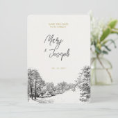 ヴィンテージ図解入りの、写真付きの結婚式招待状 招待状 (スタンド正面)