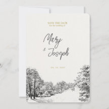 ヴィンテージ図解入りの、写真付きの結婚式招待状