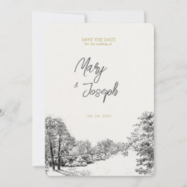 ヴィンテージ図解入りの、写真付きの結婚式招待状 招待状