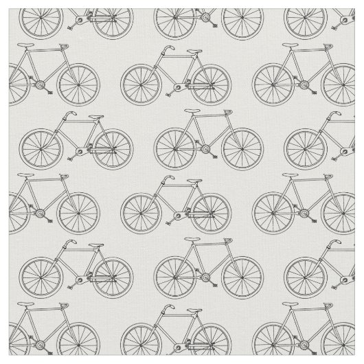ヴィンテージ図解入りの、写真付きの自転車アートパターン ファブリック (クローズアップ)