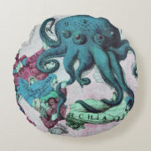 ヴィンテージ図解入りの、写真付きの航海のの地地中海の海 ラウンドクッション (正面)