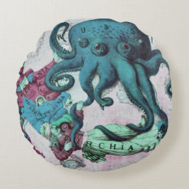 ヴィンテージ図解入りの、写真付きの航海のの地地中海の海 ラウンドクッション