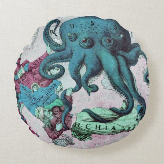 ヴィンテージ図解入りの、写真付きの航海のの地地中海の海 ラウンドクッション (正面)