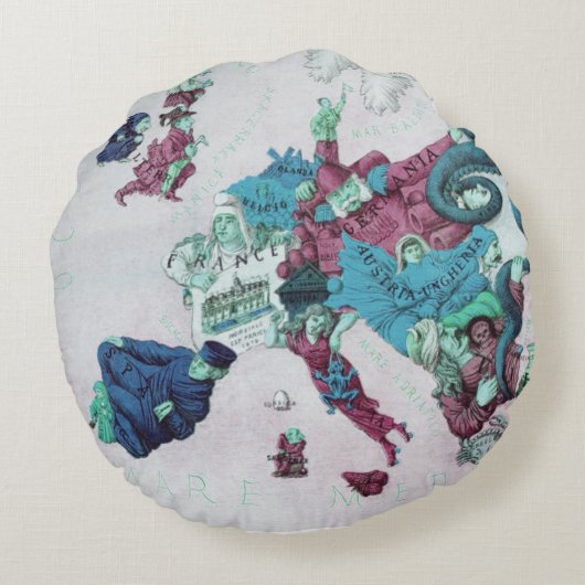 ヴィンテージ図解入りの、写真付きの航海のの地地中海の海 ラウンドクッション (裏面)