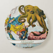 ヴィンテージ図解入りの、写真付きの航海のの地地中海の海 ラウンドクッション (正面)