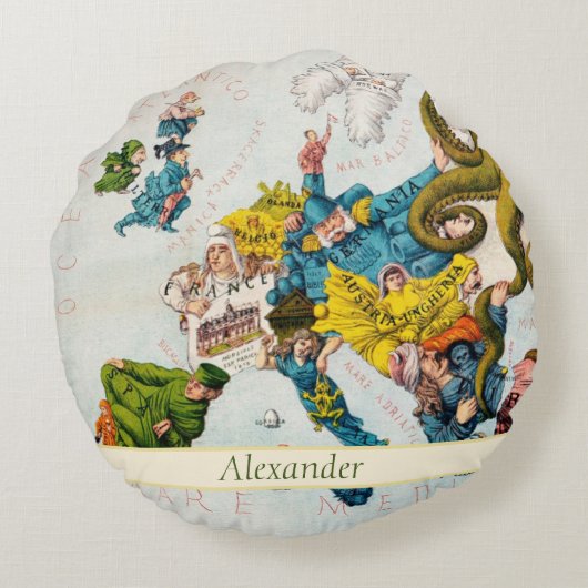 ヴィンテージ図解入りの、写真付きの航海のの地地中海の海 ラウンドクッション (裏面)