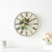 ヴィンテージ図解入りの、写真付きの鳥類学パーソナライズされた学 ラージ壁時計 (ホーム)