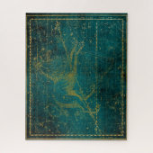 ヴィンテージ図解入りの、写真付きの・グリーン&金ゴールド・ライオン・スター・マップ ジグソーパズル (縦)