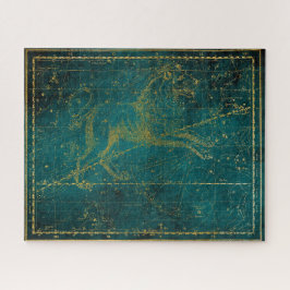 ヴィンテージ図解入りの、写真付きの・グリーン&金ゴールド・ライオン・スター・マップ ジグソーパズル