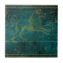 ヴィンテージ図解入りの、写真付きの・グリーン&金ゴールド・ライオン・スター・マップ