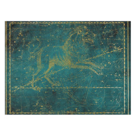 ヴィンテージ図解入りの、写真付きの・グリーン&金ゴールド・ライオン・スター・マップ テーブルクロス