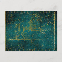 ヴィンテージ図解入りの、写真付きの・グリーン&金ゴールド・ライオン・スター・マップ ポストカード