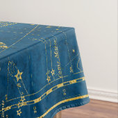 ヴィンテージ図解入りの、写真付きの・ミッド・ブルー&金ゴールド・スター・マップ テーブルクロス (インサイチュ)