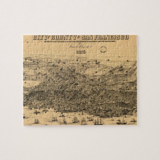 ヴィンテージ図鑑サンフランシスコの地図(1875) ジグソーパズル (横)