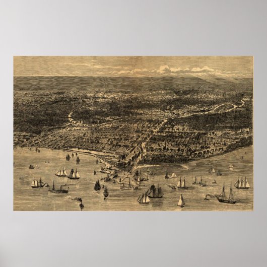 ヴィンテージ図鑑シカゴの地図(1871) ポスター (正面)