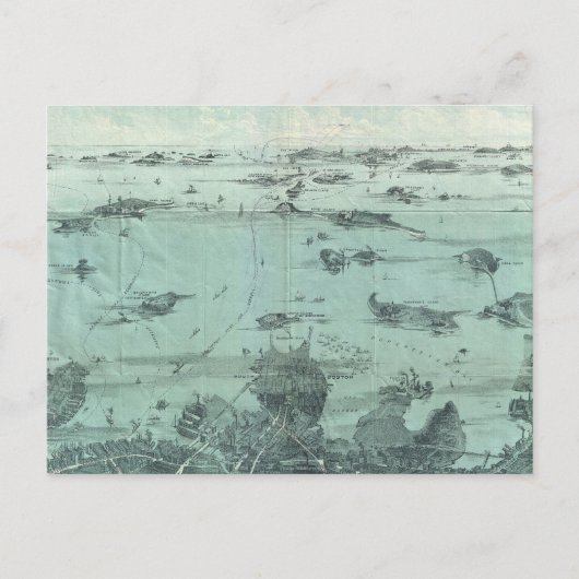 ヴィンテージ図鑑ボストンハーバーの地図(1897) ポストカード (正面)