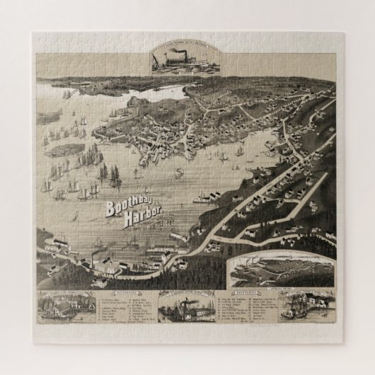 ヴィンテージ図鑑Boothbay Harbor MEの地図(1885) ジグソーパズル (縦)