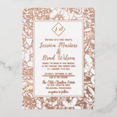ヴィンテージ図 |フローラ結婚の白バラ金ゴールド 箔招待状 (正面)