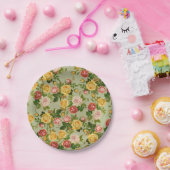 ヴィンテージ国かわいらしフローラガーリーバラパターン ペーパープレート (パーティー)