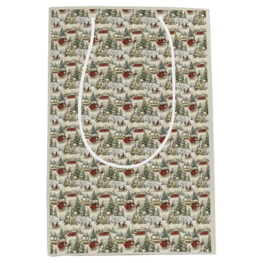 ヴィンテージ国のクリスマスシーン ミディアムペーパーバッグ (正面)