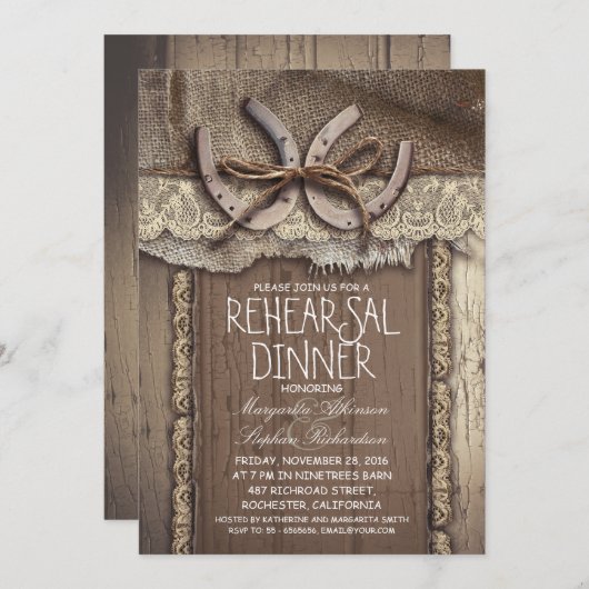 ヴィンテージ国のリハーサルディナー招待状 招待状 (正面/裏面)