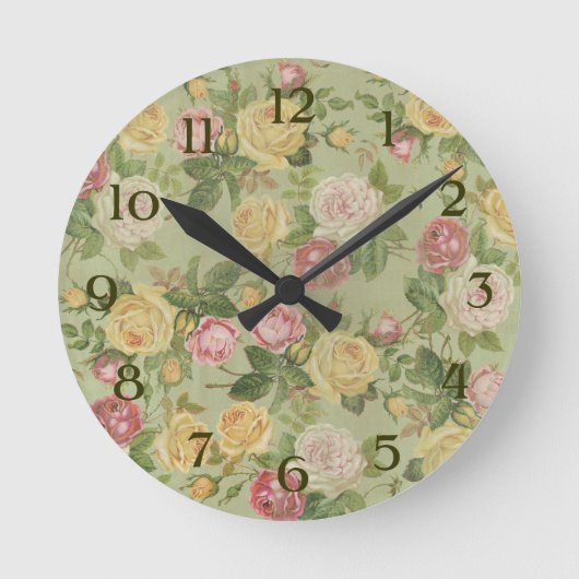 ヴィンテージ国の風化フローラ ラウンド壁時計 (正面)