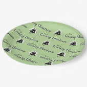 ヴィンテージ国クリスマスツリーパターングリーン ペーパープレート (アングル)