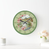 ヴィンテージ国コテージシーングリーンフローラ ラージ壁時計 (ホーム)