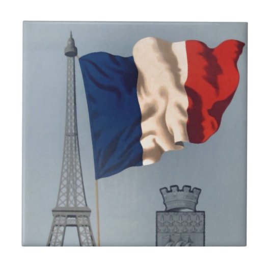 ヴィンテージ国フランスの旗・エッフェルタワー タイル (正面)