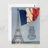 ヴィンテージ国フランスの旗・エッフェルタワー ポストカード (正面/裏面)