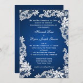 ヴィンテージ国フローラデザインブルー 招待状 (正面/裏面)