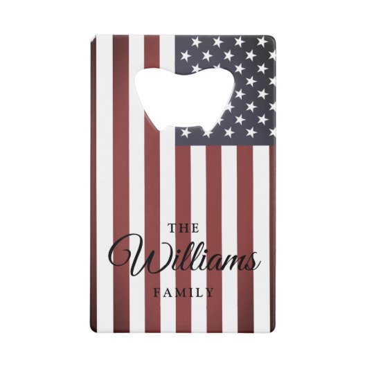 ヴィンテージ国旗とカスタム名 クレジットカード栓抜き (正面)