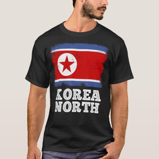 ヴィンテージ国旗の韓国北国レトロ国旗の北 Tシャツ (正面)