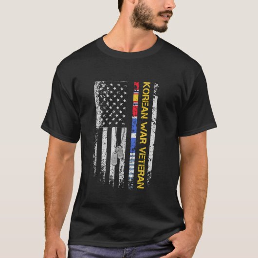 ヴィンテージ国旗の韓国戦争退役軍人愛国的退役軍人 Tシャツ (正面)