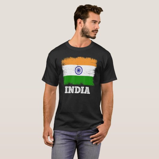 ヴィンテージ国旗インド国レトロ国旗インディアン Tシャツ (正面フル)