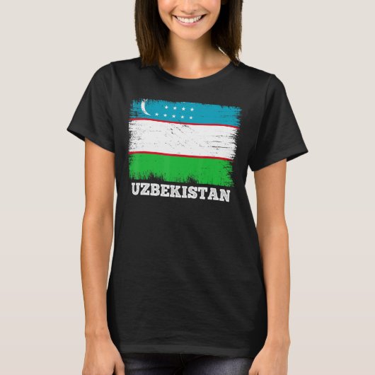 ヴィンテージ国旗ウズベキスタン国レトロ国旗 Tシャツ (正面)