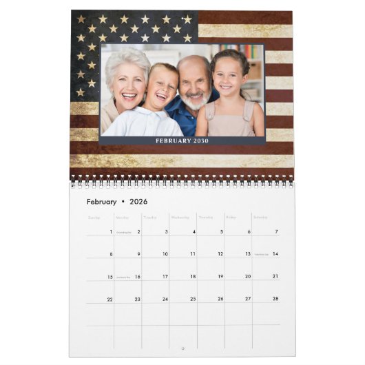ヴィンテージ国旗愛国家族写真 カレンダー (2月 2026)