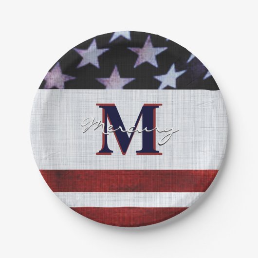 ヴィンテージ国旗Patriotic 7月4日カスタムモノグラム1 ペーパープレート (正面)
